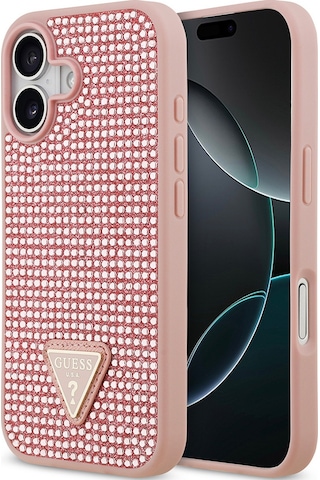 Apple Uyumlu iPhone 17 Kılıf Guess Lisanslı Taşlı Arka Yüzey Üçgen Logolu Kapak Pembe