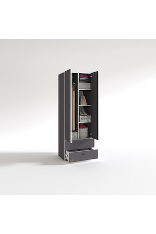Kenzlife Gardırop 2 Kapılı Kapaklı 2 Çekmeceli Nilüfer Gri 173 60 42 Gardolap Dolap Ofis