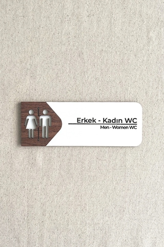 Kadın - Erkek Wc Kapı Tabelası Mdf Tuvalet Yönlendirme Levhası 19x7 Cm Çift Katmanlı - Kl-kew52a7