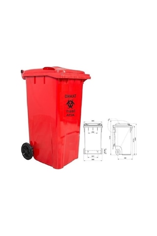 Safell Plastik Tıbbi Atık Çöp Konteyneri 240 Litre Kırmızı