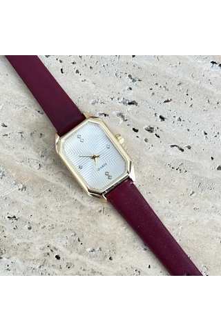 Savior Collection Zelinda Gold Sarı Saat Bordo Deri Kordon