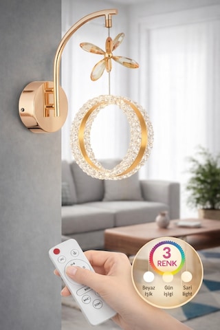 Aurea Model Tekli Gold 3 Renk Oturma Yatak Mutfak Çocuk Odası Modlu Led Aplik Kumandalı Altın