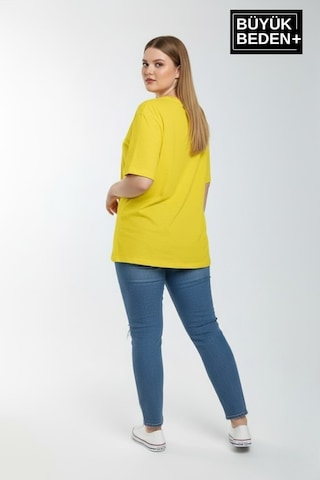 Superlife Kadın Büyük Beden M Baskılı 3xl-6xl Bisiklet Yaka Tshırt Spr26btsk510-12 Sarı