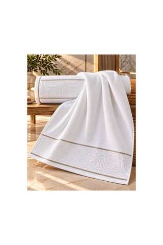 Jakarlı Büyük Boy Banyo Havlusu Premium Sıkı Dokuma %100 Organik Pamuk 90x150 Cm Ekru - 945284492 Ekru
