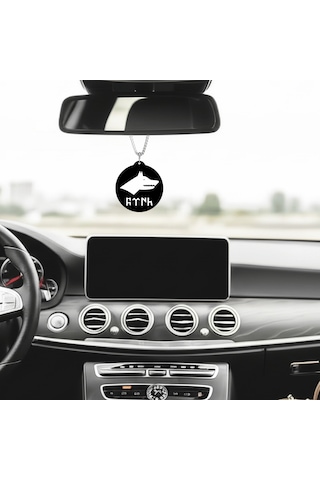 Göktürk Bayrağı Ve Çift Başlı Kartal Ay Yıldız Çift Taraflı Dikiz Aynası Süsü - Premium Piano Black Pleksi Klipsli Zincirli Araç Aksesuarı