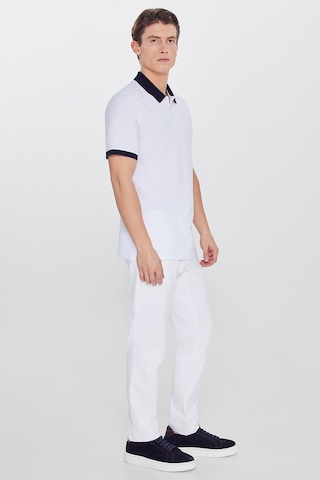 AC&Co / Altınyıldız Classics Erkek Beyaz-lacı %100 Pamuk Slim Fit Dar Kesim Polo Yaka Tişört