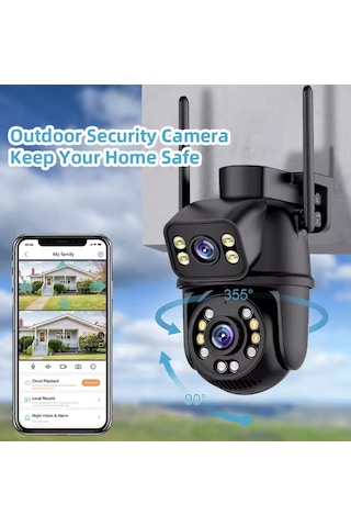 6mp Çift Lensli Wifi Ptz Dome Kamera 360 Renkli Gece Görüş Ip66 Su Geçirmez Güvenlik Kamera