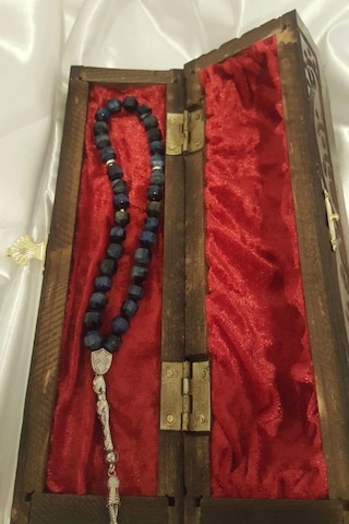 Akik Tesbih Tespih Akik Doğal Taş Tesbih Gümüş İmameli Ahşap Kutulu 10 Mm Kesme Akik Çok Renkli