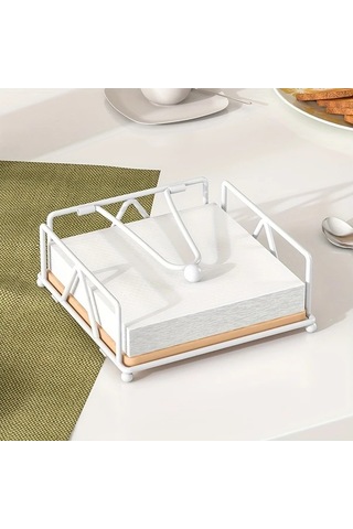 Xuweiwei Siyah Dökme Demir Ve Ahşap Peçetelik - Sağlam Masaüstü Mendil Dispanseri Siyah