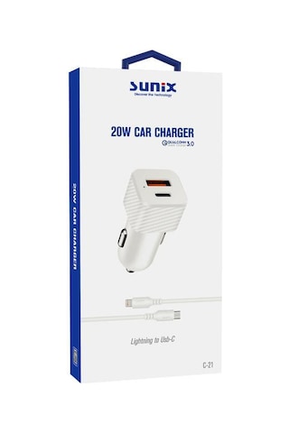 Sunix 20w Qualcomm 3.0 Usb-c Lightning Araç Şarj Seti C-21