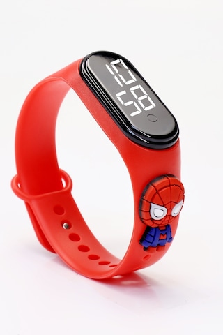 Spiderman Figürlü Dijital Led Takvimli Çocuk Kol Saati Dokunmatik Tuşlu Su Geçirmez Kırmızı-spider Siyah