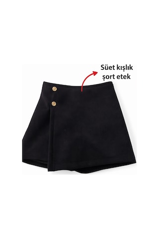 Esila Kids Kız Çocuk Etek Kışlık Süet Kumaş Şort Etek Siyah