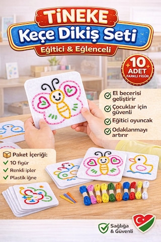 Keçe'den 10 Adet El İşi Dikiş Kiti Desenli Kolay ve Eğlenceli Hobi Eğitici Öğretici FİGÜR 1
