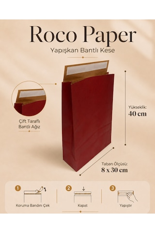 Yapışkan Bantlı Kraft Kese Kağıdı, Bordo Renk, 30x40x10 Cm - 24'lü Paket, Hediye Ve Kargo Zarfı