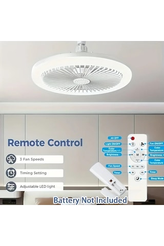 Xuweiwei Beyaz E27 Uzaktan Kumandalı Led Akıllı Tavan Vantilatör Lambası 3 Hız 3 Renk 17 Mod E27