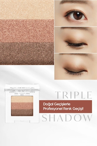 Yumuşak Dokulu, Dökülme Yapmayan 3 Renkli Göz Farı Triple Shadow No.3 Mocha Beige 3