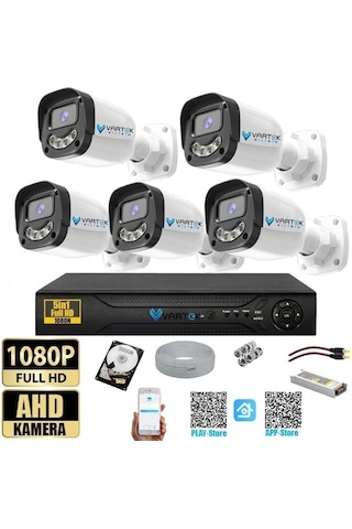5 Kameralı Full HD Güvenlik Kamera Seti 500GB HDD 5MP Gece (Renkli) Görüşlü - Sabit IP Gerektirmez