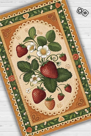 Homshtag Art Deco Çilek Desenli Halı Bitki Temalı Çok Renkli Modern Çilek Desenli Dijital Baskı Halı Çok Renkli