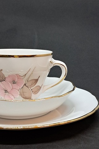 Alman El Boyama Vintage Çay Fincanı 3 Parça 170 Ml Beyaz-gri