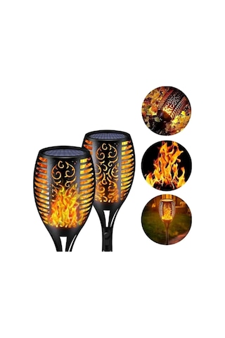 Gaman 3 Adet Alev Efektli Solar Led Güneş Enerjili Bahçe Lambası Aydınlatması Armatür 50 Cm ANTRASİT