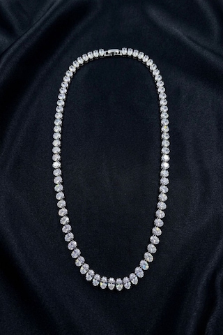 Kadın Kolye Oval Taş Suyolu Özel Seri 43cm Kararmaz Kolye Gümüş