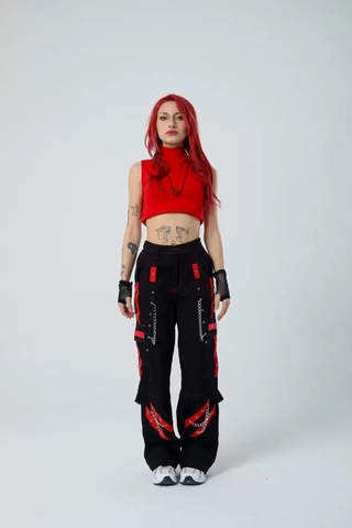 Paradise Kırmızı Şerit Detaylı Baggy Cyber-pants Çok Renkli
