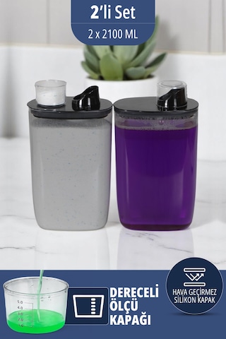 İronika Silikon Kapaklı Ölçekli Toz Sıvı Tablet Deterjan Saklama Kabı Kutusu 2100 Ml 2 Adet Antrasit