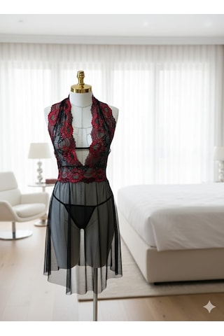 Amour Fashion Büyük Beden Fantazi Gecelik Siyah