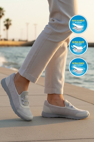 Walkway Buz Fileli Hafif Esnek Kolay Giyilebilir Kadın Casual Ayakkabı 575 G Gri
