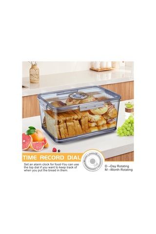 Monyee Besin Dereceli Pet Eşya Saklama Kutusu, Ayarlanabilir Hava Valfi Ve Zamanlayıcı İle Taze Tutucu, Soğutucuda Kullanılabilir 30.5x15.5x15.5 Cm Gri Ekmek Kutusu Gri