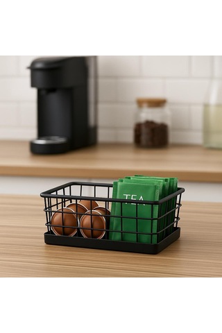 Okyanus Home Dikdörtgen Siyah Metal Organizer Sepet Mini 13,5x23 Cm Siyah