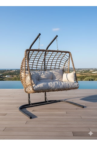 Lüx Çift Kişilik Rattan Bahçe Ve Balkon Salıncağı Kahverengi