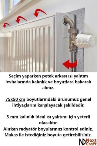 Petek Arkası Isı Yalıtım Levhası 2 Adet 75x50 Cm 5 Mm Kalınlık Kalorifer Radyatör Arkası Folyo