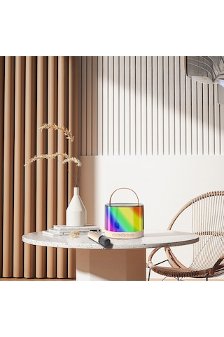 Lenyes S229 Rgb Işıklı Askılı Mikrofonlu Bluetooth Speaker Hoparlör V5.3 Bej