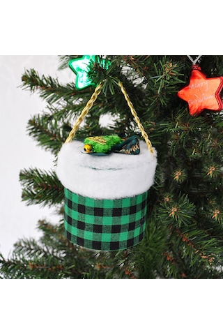 Yılbaşı Ağaç Süsü Süslü Süpriz Kutusu Silindir Modeli 12x10 Cm