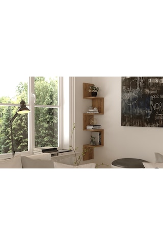 Yurudesign Shelf R9 Köşe Duvar Rafı Modern Kitaplık Atlantik Çam