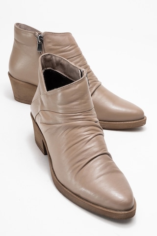 Rule Taş Hakiki Deri Kadın Kalın Topuklu Bot Taş Rengi Taş