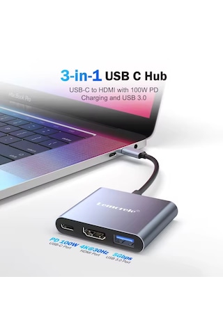 Lemorele Type-c Girişli 3'ü 1'arada Hdmı 4k+pd 100w+usb 3.0 5gbps