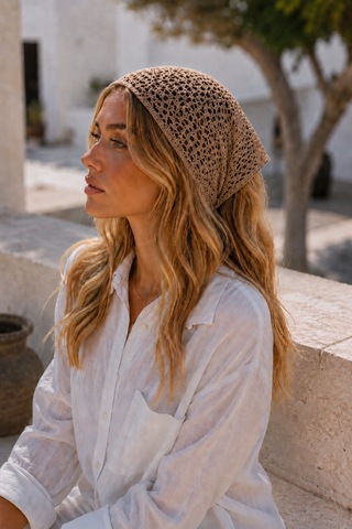 Kahverengi Fileli Örgü Bandana Kadın Bağlamalı Saç Bandı Hafif Esnek Günlük Bandana Kahverengi - 884327932 Kahverengi