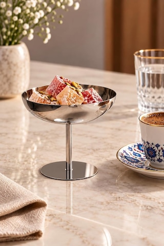 2 Adet 10 Cm 18/10 304 Paslanmaz Çelik Ayaklı Sunumluk Metal Çerezlik, Meyvelik Ve Dondurma Kasesi Çok Renkli