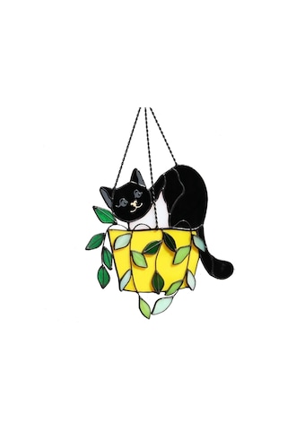 Saksıda Kedi Güneş Tutucu Vitray Pencere Süsleri, Kristal Güneş Tutucu, Akrilik Güneş Tutucu Seti, Duvar Sanatı A
