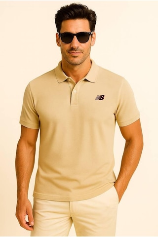 New Balance Bej Classic Basic Logo Polo Yaka Pike Tişört Mnt3415-mop Bej
