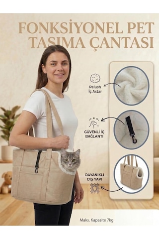 Milano Kedi Köpek El Omuz Taşıma Çantası, Bej, 7 Kg Kapasiteli