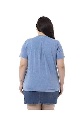 Disentis Büyük Beden Parça Boyalı Bisiklet Yaka Kavisli Yırtmaçlı Mavi T-shirt-mavi Mavi