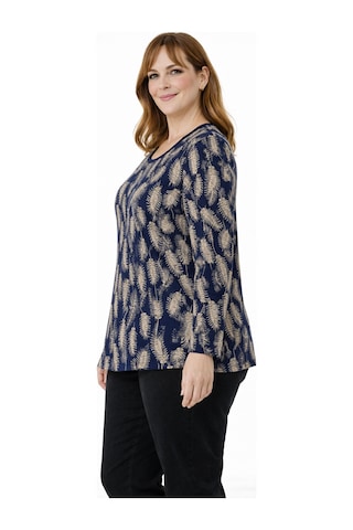 Mutlu City Kadın Çiçek Desenli Yuvarlak Yaka Orta Yaş Anne Penye Bluz 9060 Lacivert