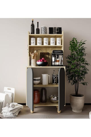 Parma 2 Kapaklı Mutfak Dolap, Kahve Köşesi, Çok Amaçlı Dolap Safir Meşe-antrasit