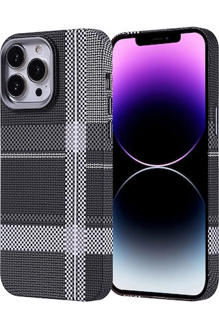 Apple Uyumlu iPhone 14 Pro Max Uyumlu Kılıf Magsafe Şarj Özellikli Karbon Fiber Görünümlü Zore Nekst Kapak - Gri- Gri -