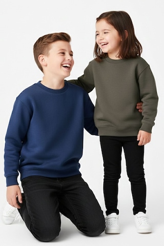 Zuzunga 2'li Basic Şardonlu Çocuk Sweatshirt Haki - Lacivert 9003