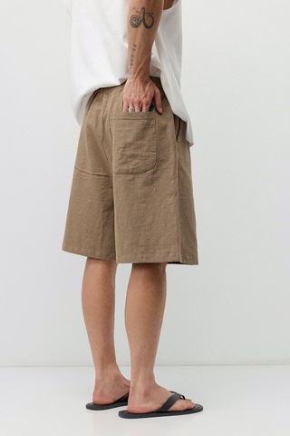 Vamos Basic Oversize Keten Şort Taş