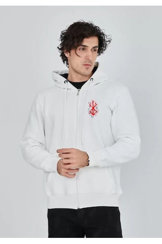Modi Unisex Baskılı Tam Fermuarlı Kapşonlu Sweatshirt - Beyaz Beyaz 2xl